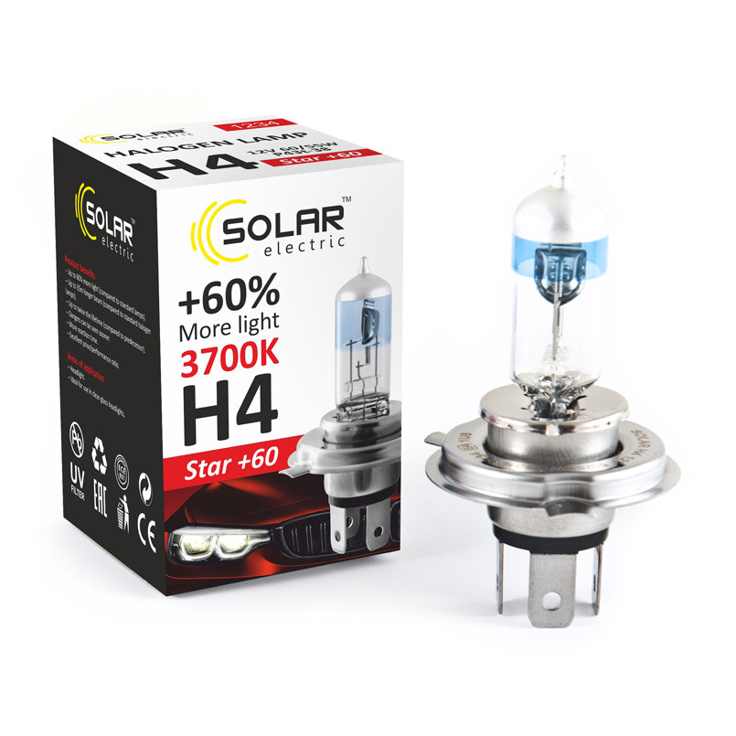 Галогенова лампа Solar H4 12V 60/55W P43t-38 Starlight +60% 1234 Львів - фото 1