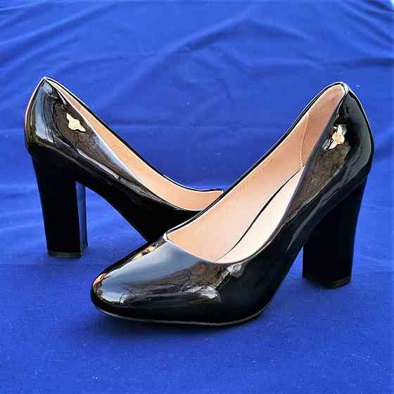 Женские Черные Туфли на Толстом Каблуке Лаковые Модельные (размеры: 37,38) - 071 Днепр