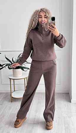 Женский стильный и теплый вязаный костюм осень-зима на трикотажной основе. Шоколад, 46/48 Одесса