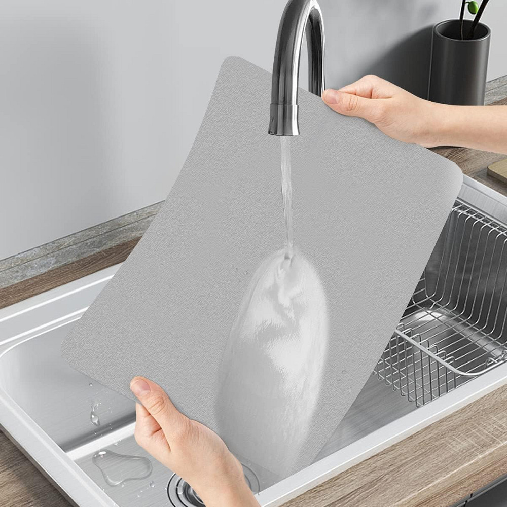 Супер поглинаючий килимок нековзний для сушіння посуду суперабсорбуючий 29*39см Сірий Вінниця - фото 8