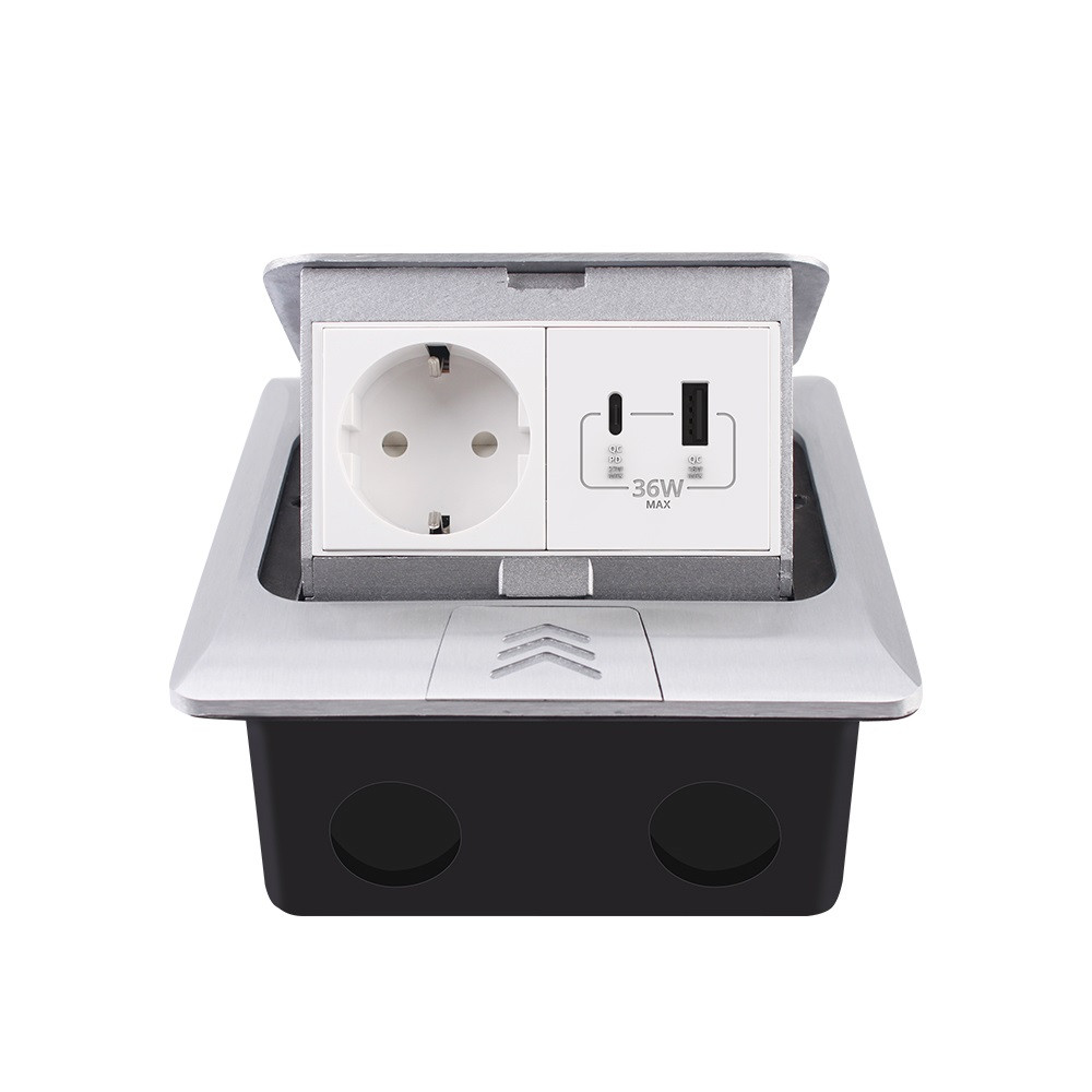 LIVOLO Розетка підлогова подвійна LIVOLO срібна, вбудована у підлогу, з USB-A і USB Type-C 36 В Коломия - фото 1