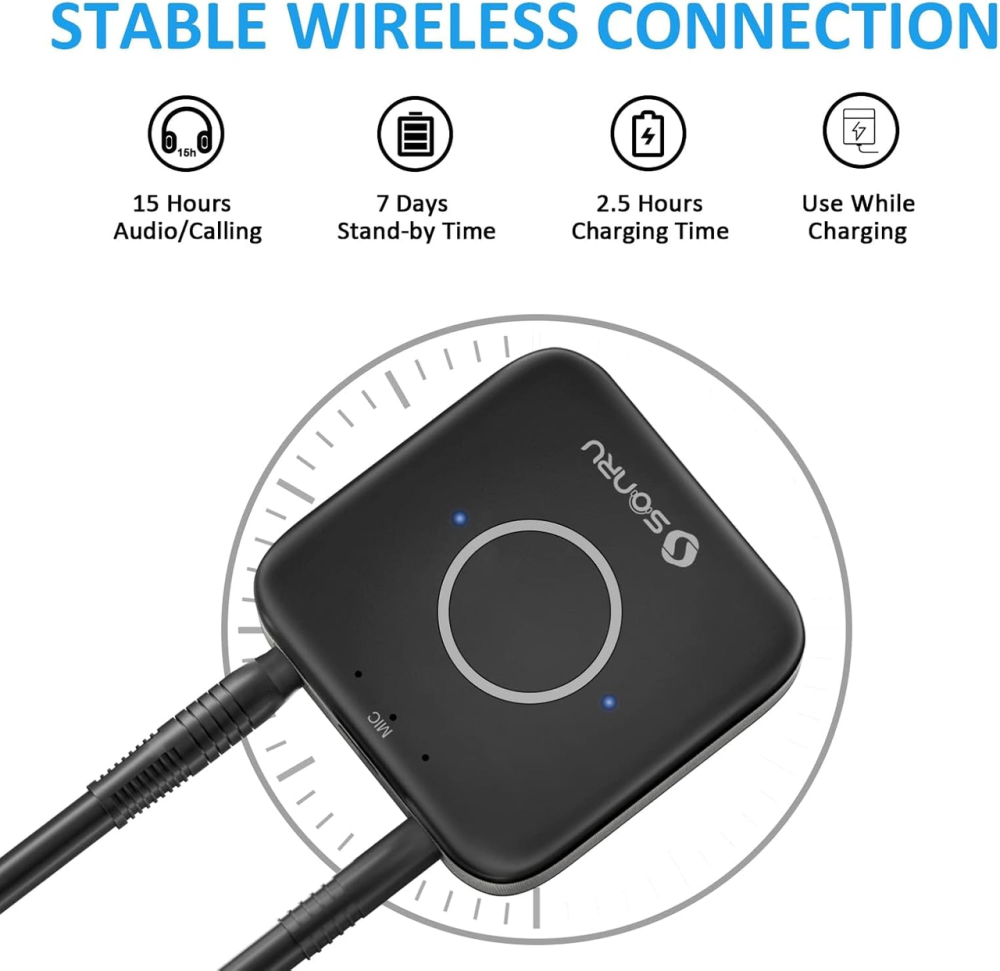Bluetooth 5.3 адаптер-ресивер SONRU AUX RCA для авто та дому Hi-Fi аудіоприймач з шумозаглушенням та акумулятором Київ - фото 7