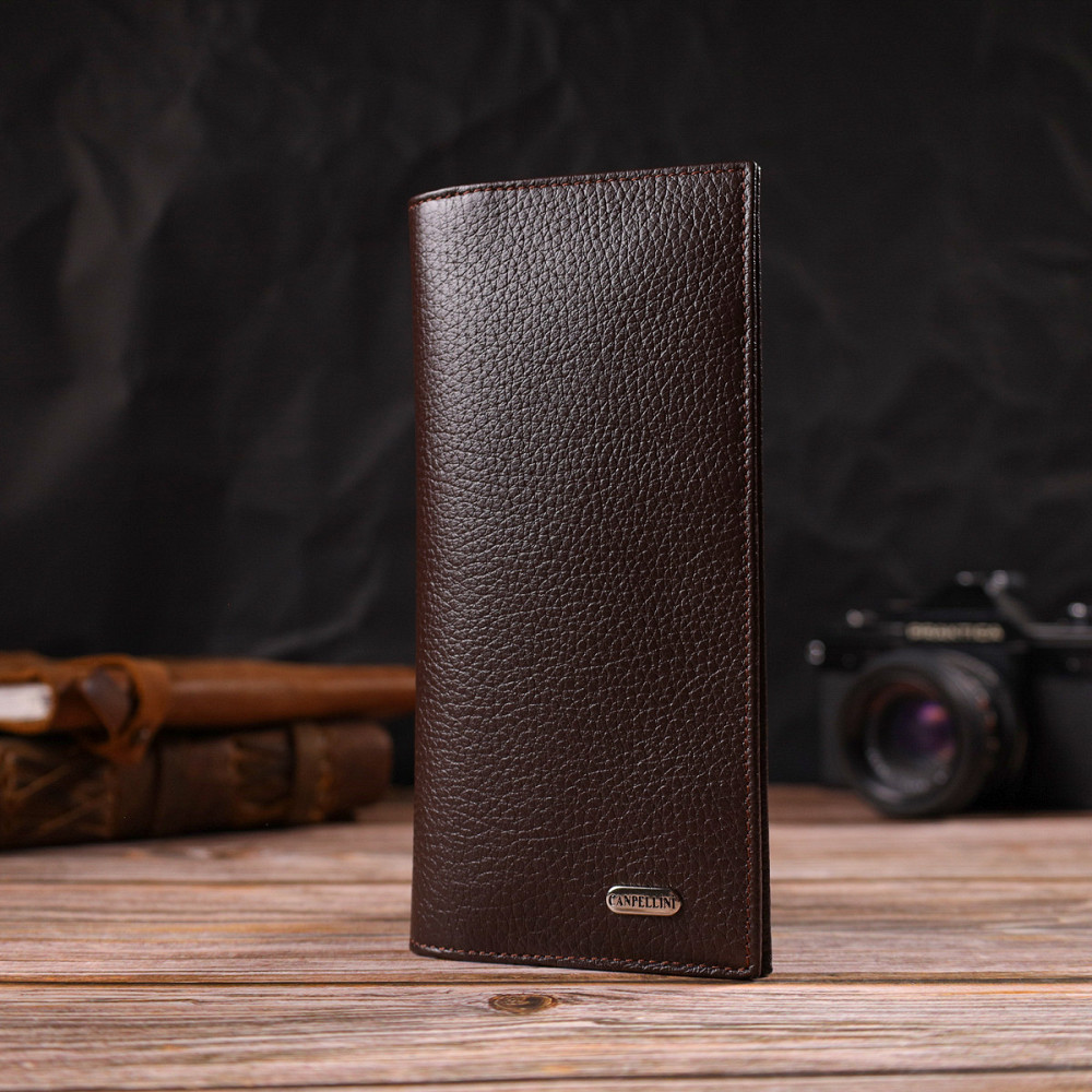 Классический мужской вертикальный бумажник из натуральной кожи CANPELLINI 21902 Коричневый Киев - изображение 8