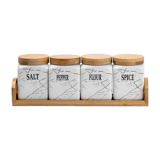 Набір для сипучих продуктів 4 штуки по 300 мл на бамбуковій підставці HP1210 Київ