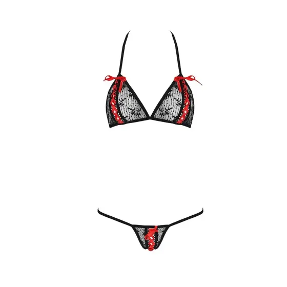 Комплект білизни Passion MELISSA BIKINI L/XL, black, ліф зі шнурівкою і трусики стрінги Львів
