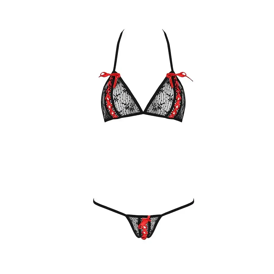 Комплект білизни Passion MELISSA BIKINI L/XL, black, ліф зі шнурівкою і трусики стрінги Львів - фото 5