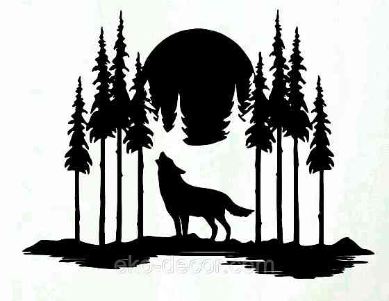 Декоративное настенное Панно «Волк в лесу», Декор на стену 110*84 см, Черный Киев