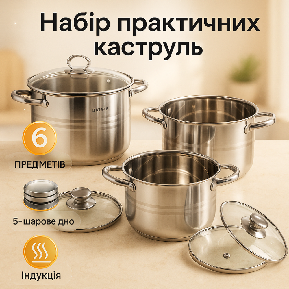 Набор кастрюль с антипригарным дном Unique UN-5041, Кастрюли с прозрачными крышками YO-48 Львов - изображение 15