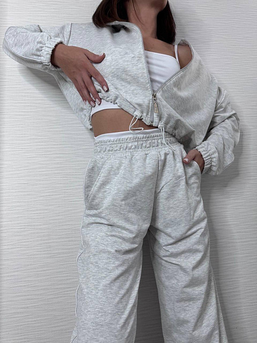 Женский прогулочный костюм тройка: кофта топ и штаны  двунить + микродайвинг Серый, 46/48 Одесса - изображение 10