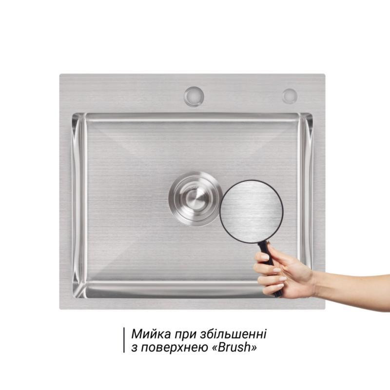 Кухонная мойка интегрированная Lidz Handmade H5045 Brushed в комплекте с дозатором и корзиной Киев - изображение 5