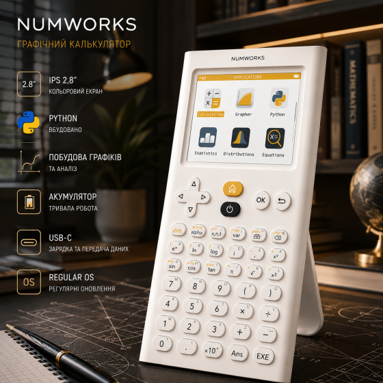 Графический калькулятор NumWorks N0120, цветной IPS 2,8″, Python, USB-C, аккумулятор, построение графиков Киев