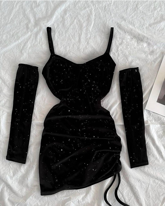 Женская вечерняя привлекательная мини-платье из бархата с блестками 44/46 Одесса - изображение 2