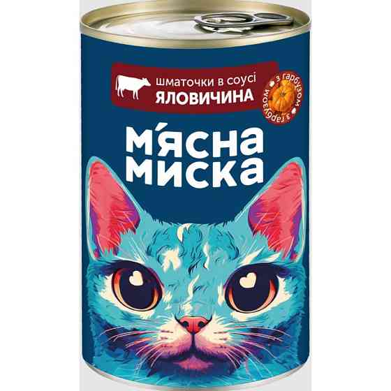 Влажный корм для взрослых кошек Мясная миска кусочки в соусе с говядиной и тыквой, 415 г Винница