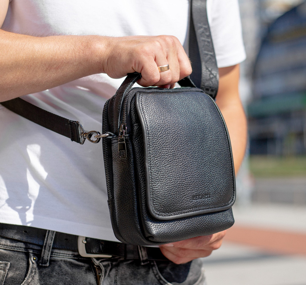 Чоловіча чорна сумка через плече, чоловіча сумка планшет, чорна чоловіча барсетка через плече Київ - фото 8