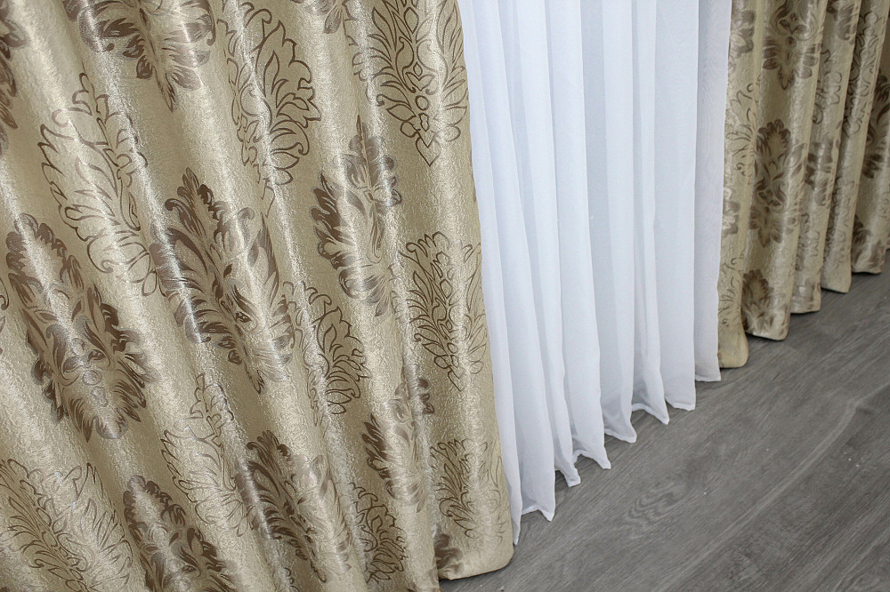 Двостороння тканина блекаут-софт, колекція "Корона" колір бежевий з карамельним 1280ш (Б) Київ - фото 6