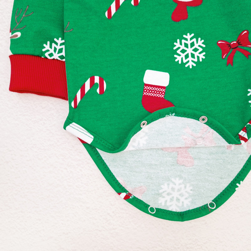 Теплий святковий боді-гольф для дітей Festive Reindeer зріст 98 см (2 - 3 роки) Malena Зелений з принтом Кривий Ріг - фото 3