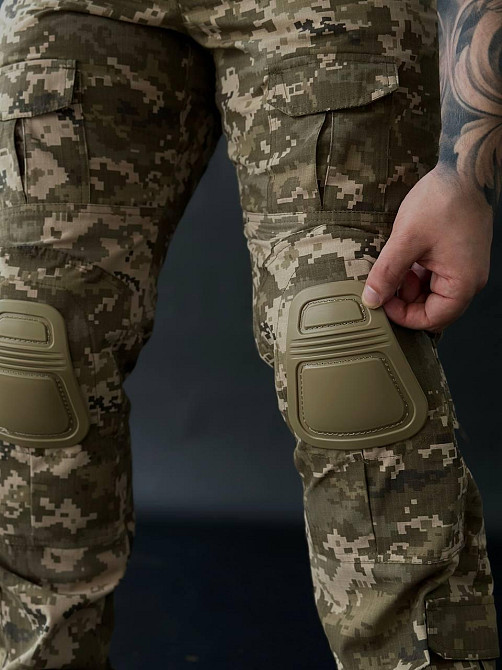Армійські чоловічі посилені штани G-2 Risen з наколінниками піксель,  штани ріп стоп з липучками під коліно Львів - фото 8