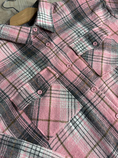 Рубашка женская YZY 223 клетчатая оверсайз теплая байка, розовый, one size Киев - изображение 8