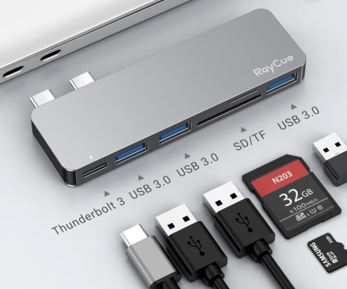 Концентратор RayCue ExpandPro Duo Lite 6-в-2 USB-C Hub Док-станция для MacBook Pro / Air Серый космос Киев - изображение 8