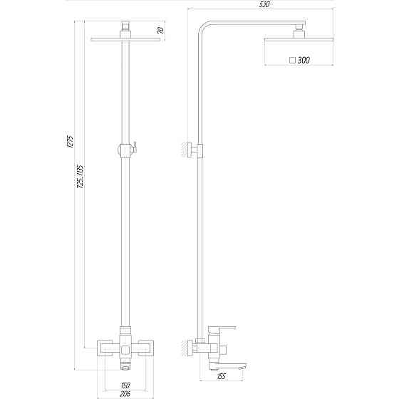 Душова система Globus Lux DS0026-Milano (Лійка Тропік300*300мм НЕРЖ) з виливом латунь Штанга 115см Киев