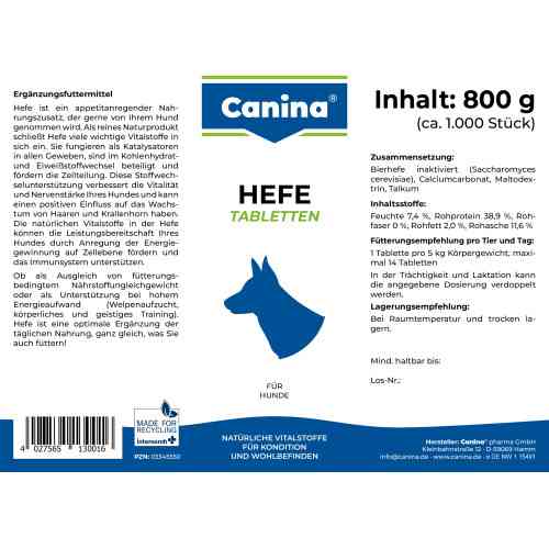 Комплекс витаминов группы Canina Hefe для собак дрожжевые таблетки с энзимами 800 г 992 табл. Киев
