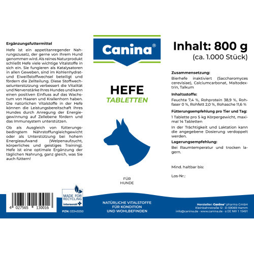 Комплекс витаминов группы Canina Hefe для собак дрожжевые таблетки с энзимами 800 г 992 табл. Киев - изображение 2