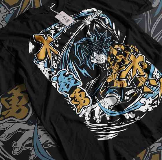 Футболка чоловіча з аніме принтом Вбивця демонів оверсайз (S/M/L) Чорний AnimeJ1031 Дніпро
