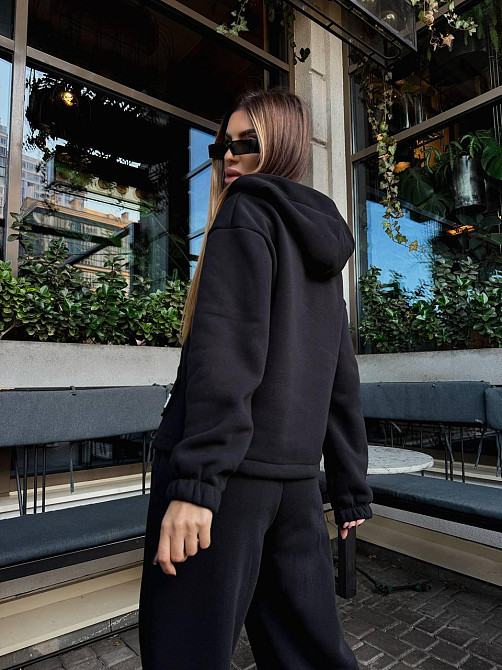 Жіночий стильний теплий повсякденний костюм-двійка на флісі Чорний, 46/48 Одеса - фото 3