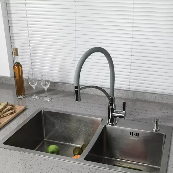 Змішувач для кухні з гнучким виливом Frap F4552 сірий/хром Київ