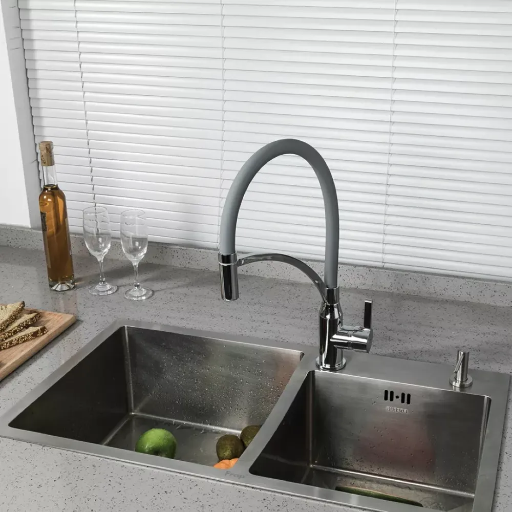 Змішувач для кухні з гнучким виливом Frap F4552 сірий/хром Київ - фото 2