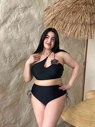 Роздільний купальник великого розміру з високою посадкою plus size з поролоновими чашками біфлекс чорний Одеса