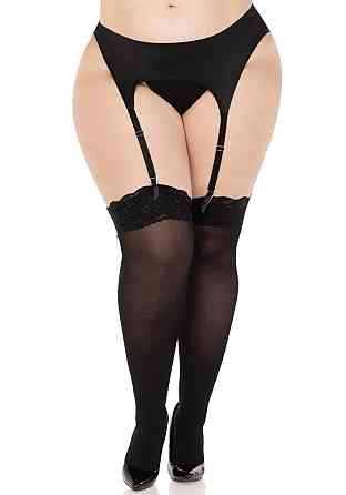 Панчохи Leg Avenue Lace top opaque thigh highs, 1X/2X, чорні, напівпрозорі, мереживна резинка Sex Aura Київ