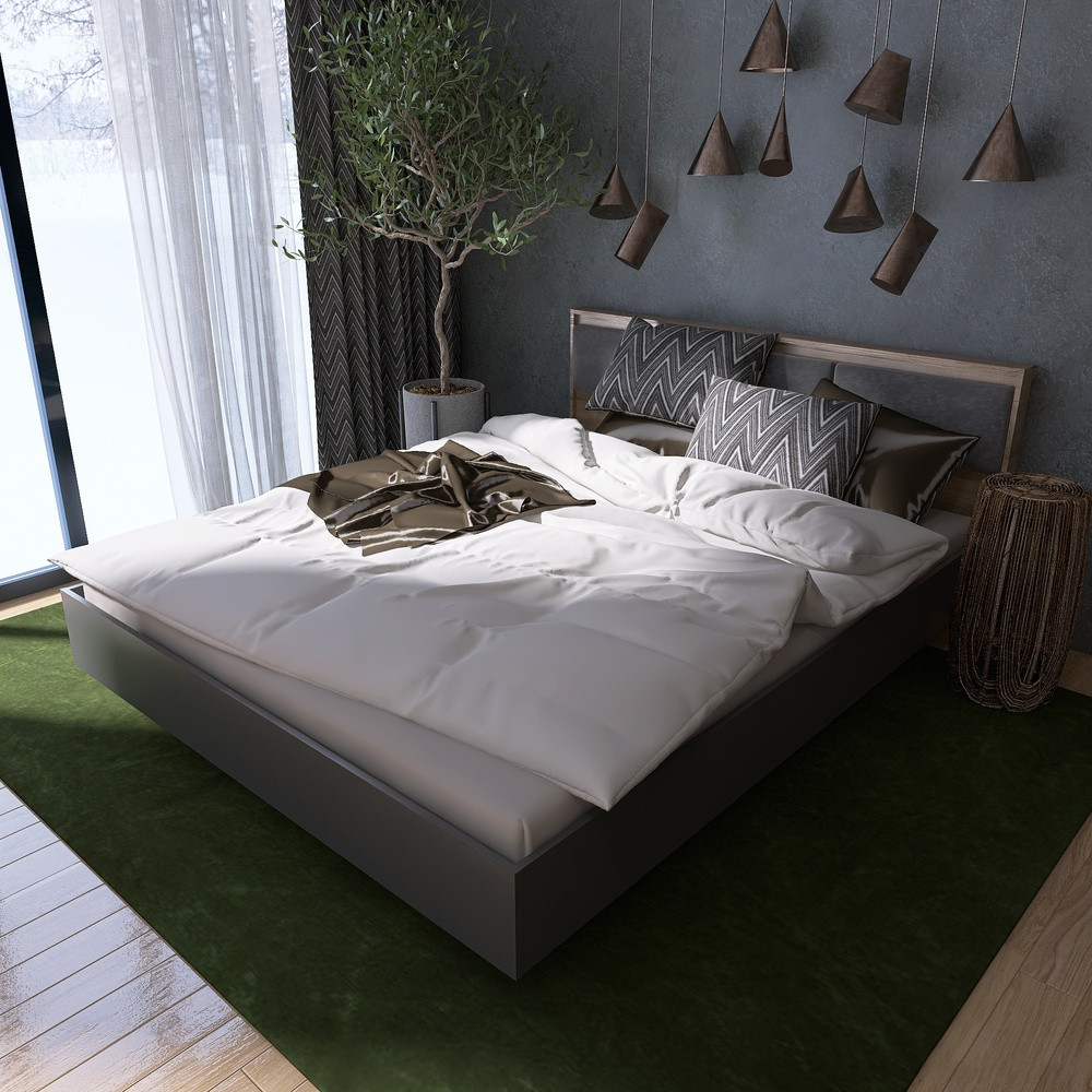 Кровать двуспальная (щит ДСП под матрас) Эверест Сити-1400 200,5х148,8х82,6 см Дуб сонома/Графит (DTM-071111) Днепр - изображение 1