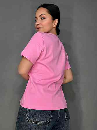 Футболка жіноча A-N 30153 з вишивкою базова однотонна one size, рожевий, one size Київ