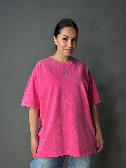 Футболка женская A-N 26089 тай-дай оверсайз с камнями буква B, розовый, one size Киев - изображение 5