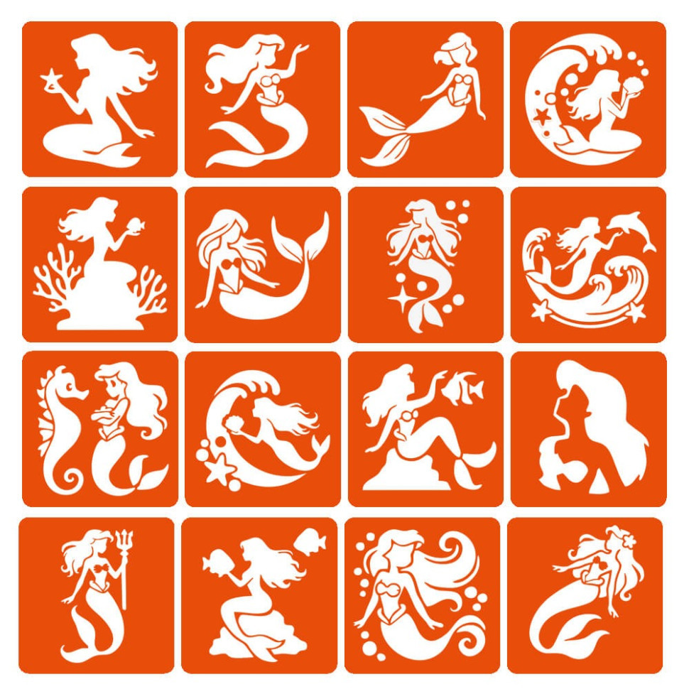 Набір трафаретів для біо-тату "Русалки" mermaids-6x6-16, 16 трафаретів Вінниця - фото 1