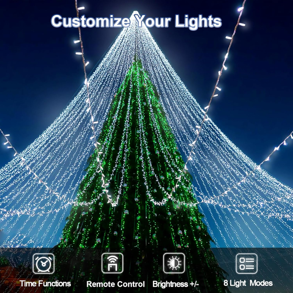 Вулична світлодіодна гірлянда JXLEDAYY 50 м 300 LED теплий білий | 8 режимів, таймер, IP44, для дому, саду та ялинки Київ - фото 7