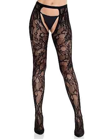 Колготки Leg Avenue Rose Lace Crotchless Tights with Open One Size Black Sex Aura Киев