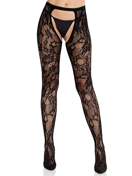 Колготки Leg Avenue Rose Lace Crotchless Tights with Open One Size Black Sex Aura Киев - изображение 1