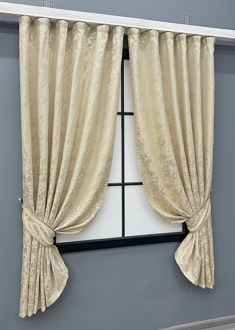 Комплект коротких штор VR-Textil Льон мармур Pavliani ХО № 1909ш Кремовий 130х170 см 2 шт (35-0412) Київ - фото 2
