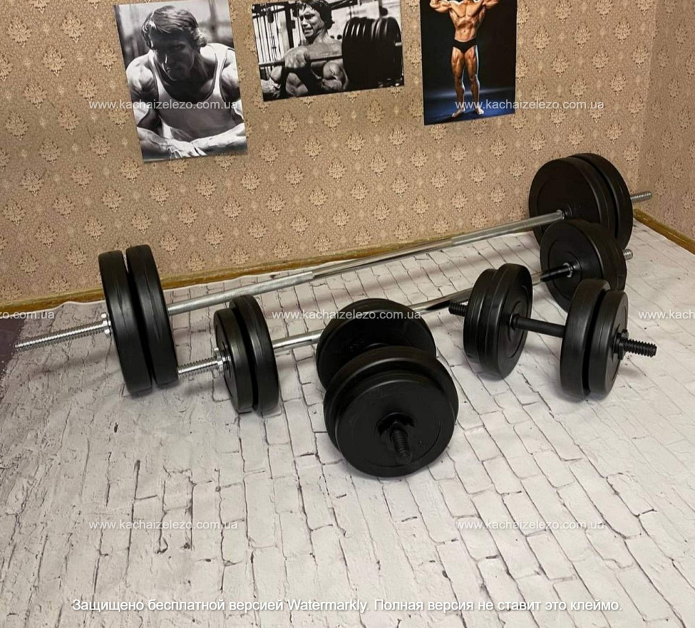 Штанга наборная + W-образный гриф с гантелями 101 кг Гантели, гири, штанги и диски ударостойкий пластик Киев - изображение 7