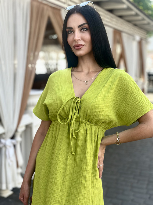 Довга муслінова сукня "Lira" | Норма і батал Гірчичний, 42-44 Київ - фото 3