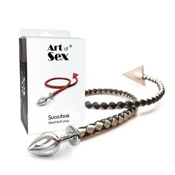 Металева анальна пробка S з диявольським хвостом Art of Sex - Succubus, екошкіра, чорний/золото Львів