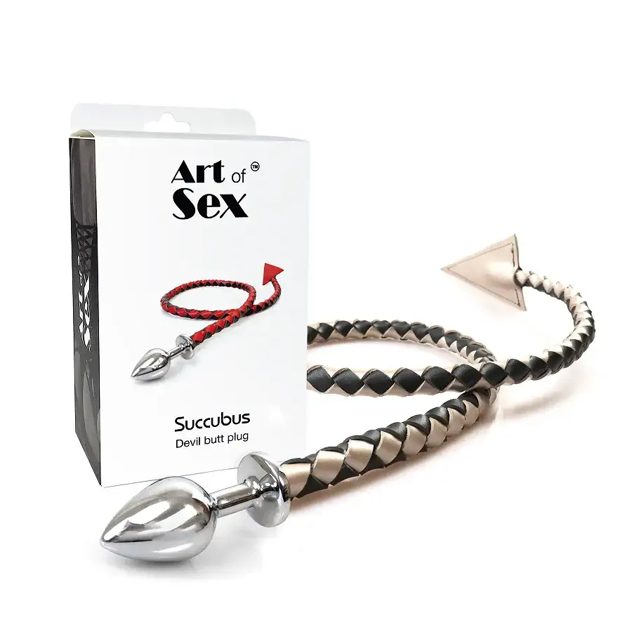 Металева анальна пробка S з диявольським хвостом Art of Sex - Succubus, екошкіра, чорний/золото Львів - фото 4