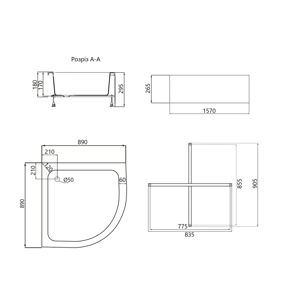 Душовий піддон Lidz KAPIELKA ST90x90x26 Київ - фото 8