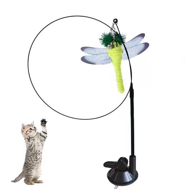 Игрушка для котика Стрекоза на присоске с колокольчиком 93 см салатовый Киев - изображение 1