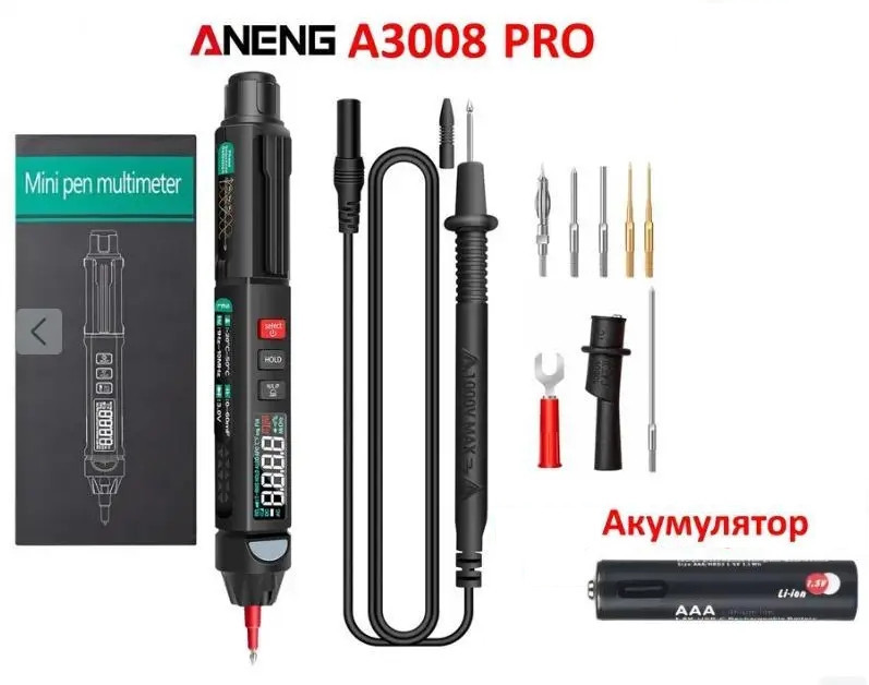 Мультиметр ручка тестер Aneng A3008 Pro з РК дисплеєм + акумулятор ААА Київ - фото 2