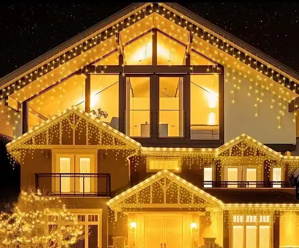 Теплый белый Новогодняя праздничная гирлянда бахрома 120 Led прозрачный провод 3х0.5 м Коломия - фото 1