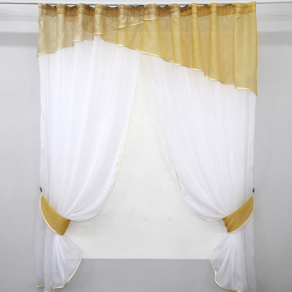 Кухонный комплект VR-Textil № 00к шторки с ламбрекеном белый с золотистым 260х170 см (59-623) Киев - изображение 1
