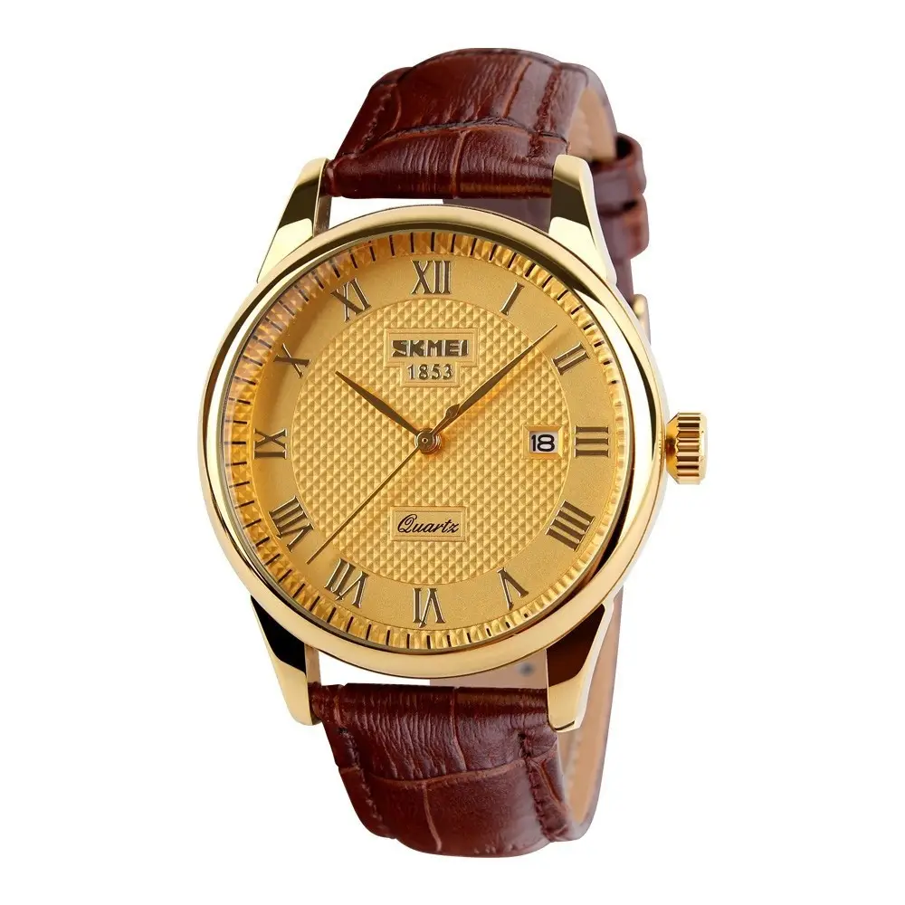 Чоловічий наручний годинник Skmei 9058 Коричневий з золотим Вінниця - фото 1